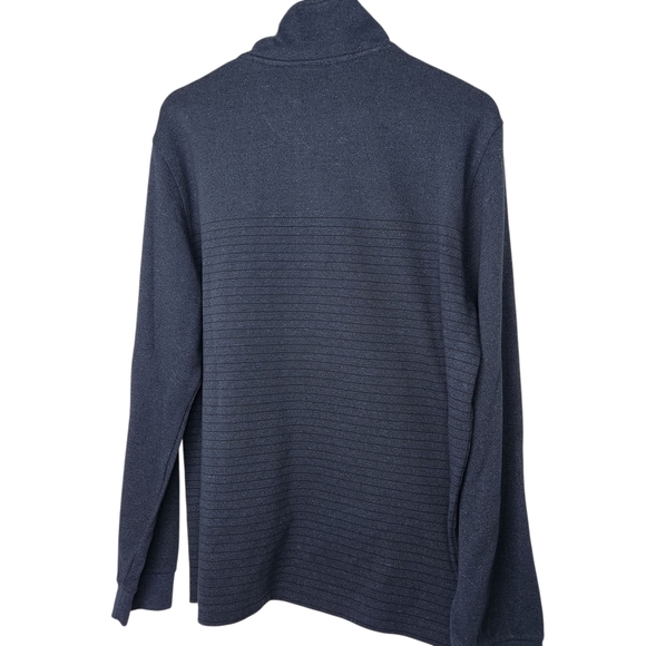 Van Heusen Men's Navy Sweater With Black Stripes 1/4 Zip Large Mock Neck - Picture 3 of 13